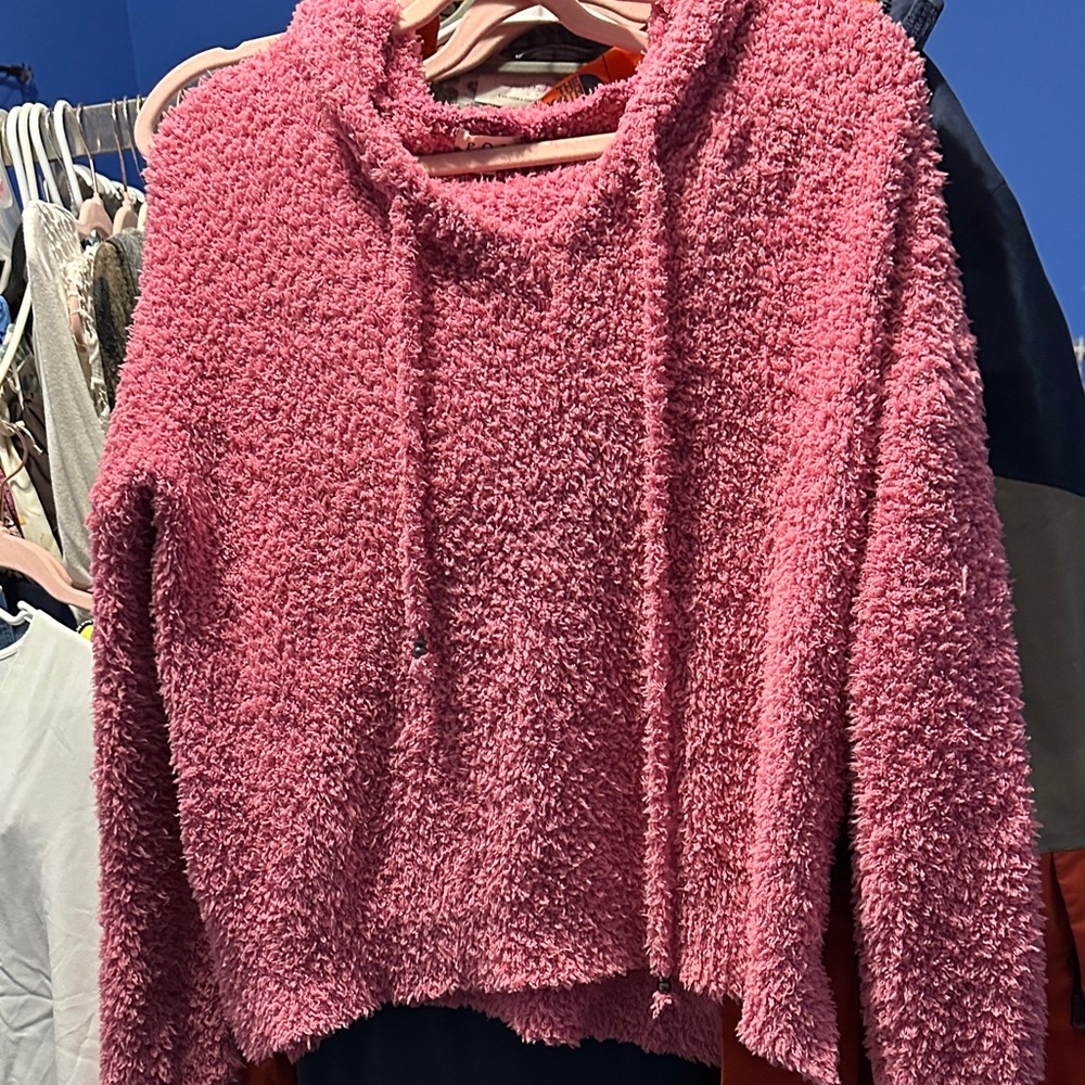 POL Plush Hooded Sweater in Rose Pink